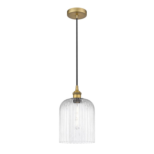 Innovations Bridal Veil 5in 1-Light Mini Pendant | Art Nouveau Brushed Brass and Clear Ribbed Glass | Kitchen Island & Dining | Model 616-1P-BB-G559-8CL