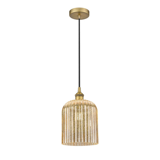 Innovations Bridal Veil 5in 1-Light Mini Pendant | Art Nouveau Brushed Brass Steel and Mercury Ribbed Glass | Kitchen Island & | Model 616-1P-BB-G559-8ME