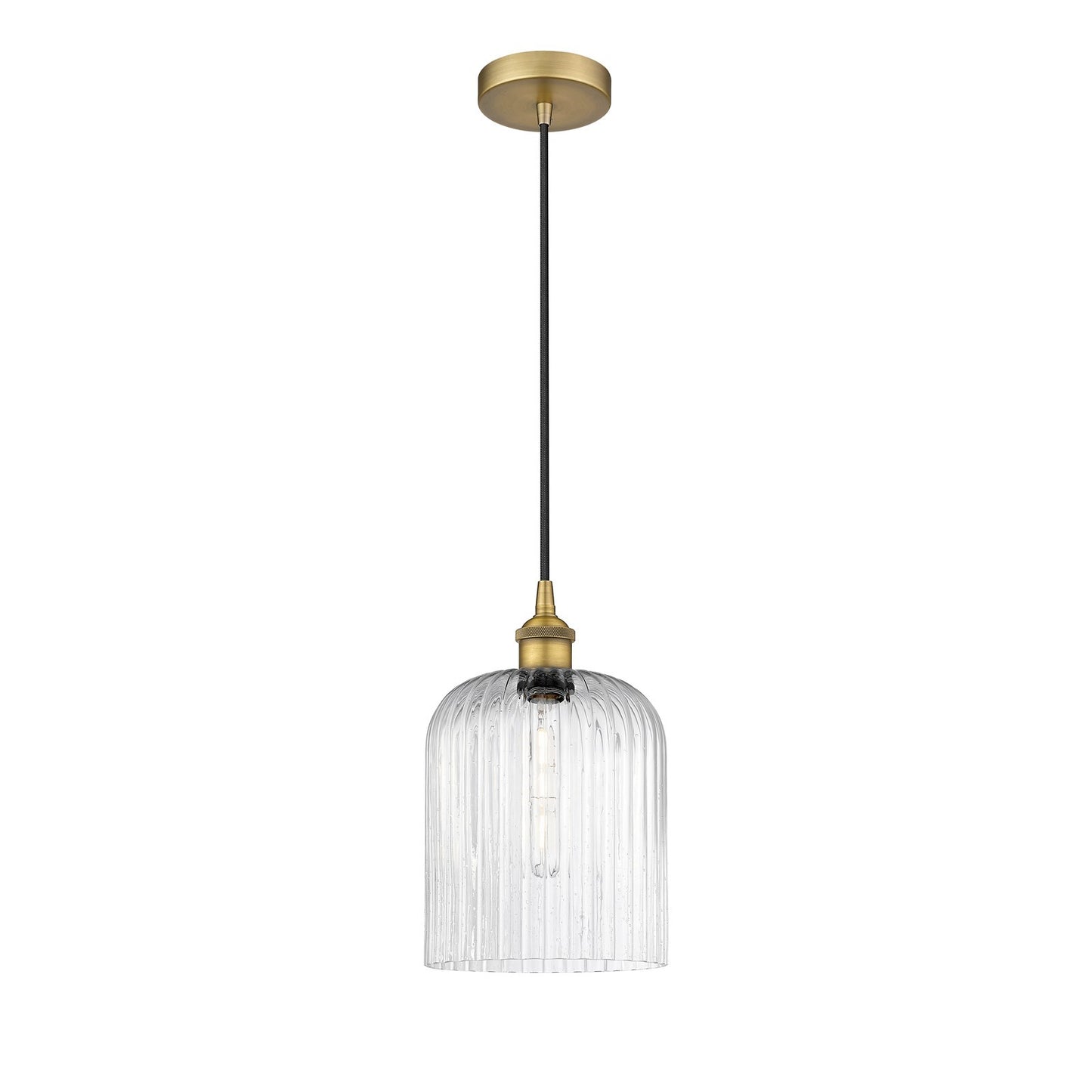 Innovations Bridal Veil 5in 1-Light Mini Pendant | Art Nouveau Brushed Brass and Seedy Ribbed Glass | Kitchen Island & Dining | Model 616-1P-BB-G559-8SDY
