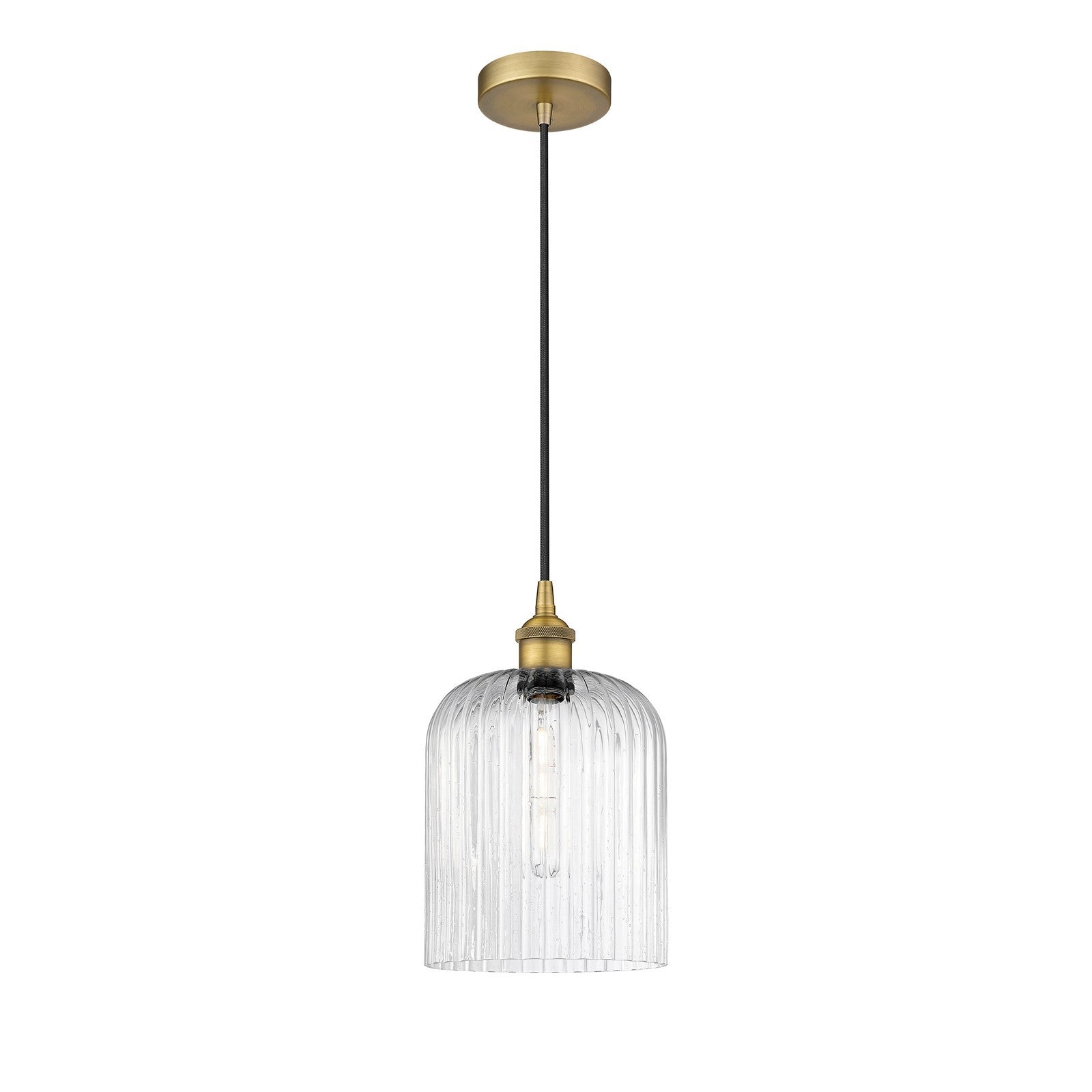 Innovations Bridal Veil 5in 1-Light Mini Pendant | Art Nouveau Brushed Brass and Seedy Ribbed Glass | Kitchen Island & Dining | Model 616-1P-BB-G559-8SDY