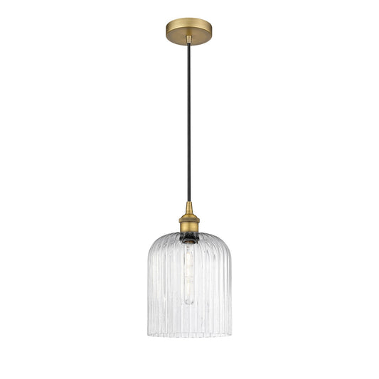 Innovations Bridal Veil 5in 1-Light Mini Pendant | Art Nouveau Brushed Brass and Seedy Ribbed Glass | Kitchen Island & Dining | Model 616-1P-BB-G559-8SDY