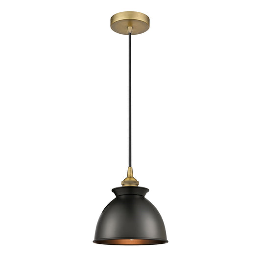 Innovations Adirondack 8.25in 1-Light Mini Pendant | Industrial Brushed Brass and Matte Black Metal | Kitchen Island & Dining | Model 616-1P-BB-M14-BK