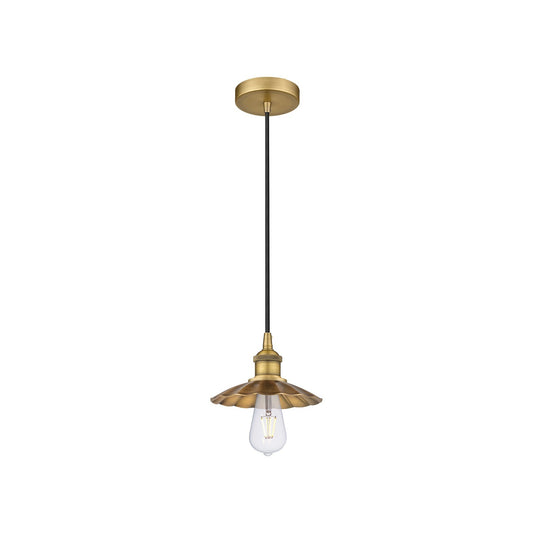 Innovations Scallop 8in 1-Light Mini Pendant | Industrial Brushed Brass Steel and Brushed Brass Metal Shade | Kitchen Island & | Model 616-1P-BB-M17-BB