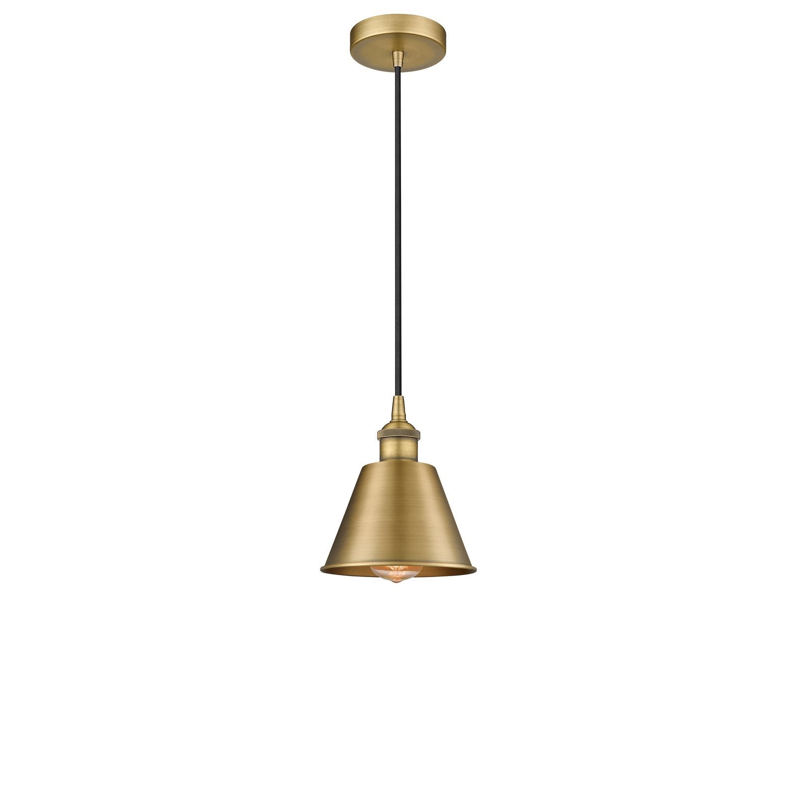 Innovations Smithfield 1-Light 6.5in Mini Pendant | Industrial Farmhouse Brushed Brass Steel and Metal Cone Shade | Kitchen | Model 616-1P-BB-M8-LED