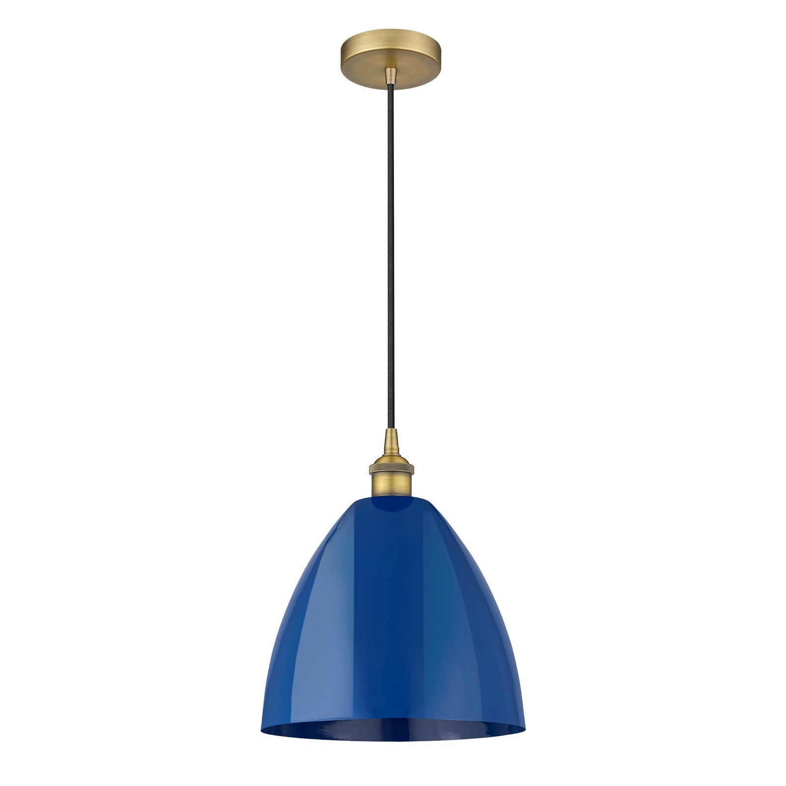 Innovations Plymouth 12in 1-Light Mini Pendant | Industrial Brushed Brass Steel and Matte Blue Metal | Kitchen Island & | Model 616-1P-BB-MBD-12-BL-LED