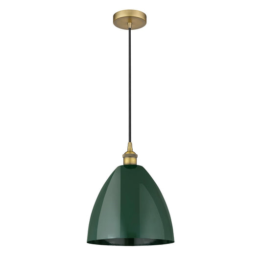 Innovations Plymouth 12in 1-Light Mini Pendant | Industrial Brushed Brass and Matte Green Metal | Kitchen Island & Dining | Model 616-1P-BB-MBD-12-GR-LED