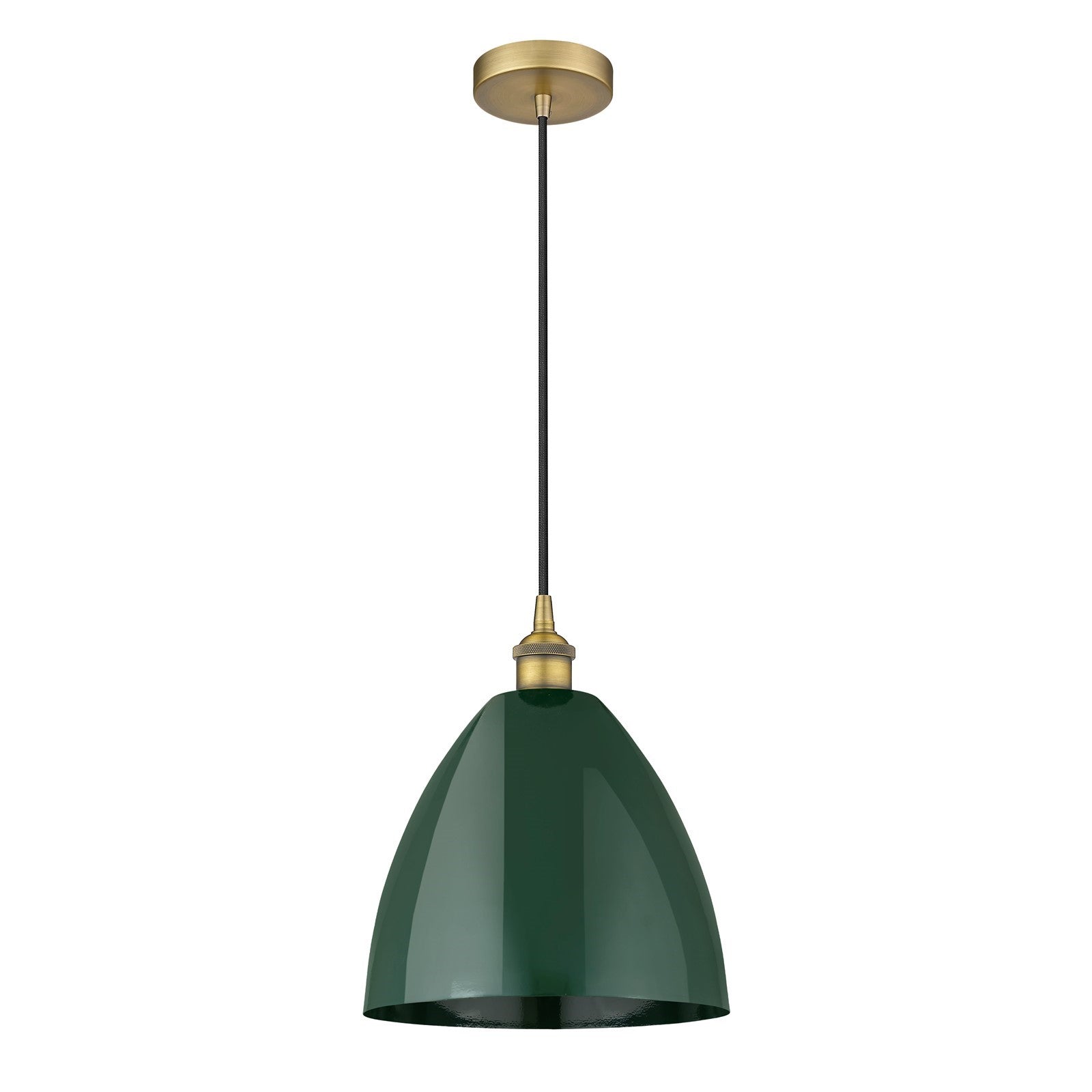 Innovations Plymouth 12in 1-Light Mini Pendant | Industrial Brushed Brass and Matte Green Metal | Kitchen Island & Dining | Model 616-1P-BB-MBD-12-GR-LED
