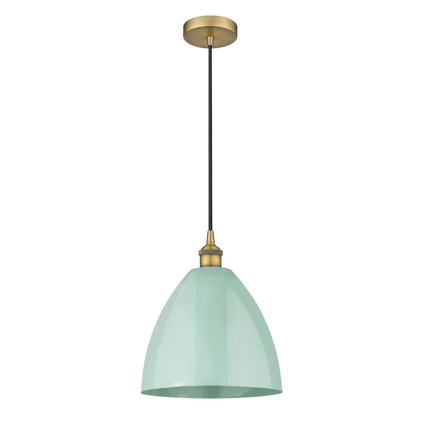 Innovations Plymouth 12in 1-Light Mini Pendant | Industrial Brushed Brass and Matte Seafoam Metal | Kitchen Island & | Model 616-1P-BB-MBD-12-SF-LED