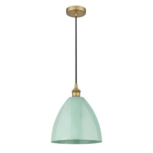 Innovations Plymouth 12in 1-Light Mini Pendant | Industrial Brushed Brass and Matte Seafoam Metal | Kitchen Island & | Model 616-1P-BB-MBD-12-SF-LED