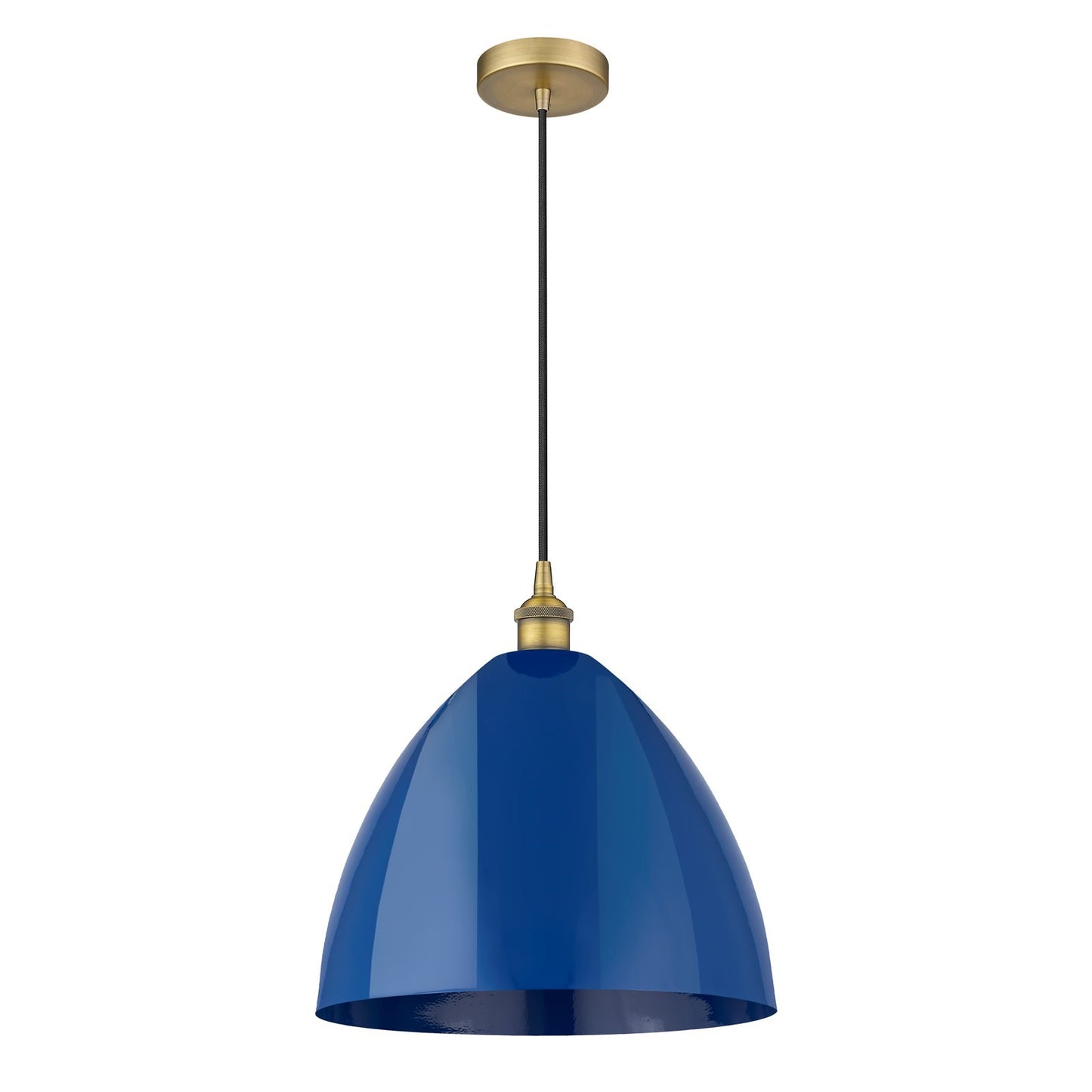 Innovations Plymouth 16in 1-Light Mini Pendant | Industrial Brushed Brass Steel and Matte Blue Metal | Kitchen Island & | Model 616-1P-BB-MBD-16-BL-LED