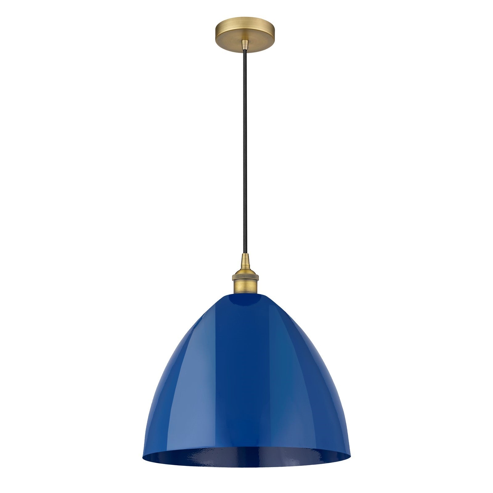Innovations Plymouth 16in 1-Light Mini Pendant | Industrial Brushed Brass Steel and Matte Blue Metal | Kitchen Island & | Model 616-1P-BB-MBD-16-BL-LED