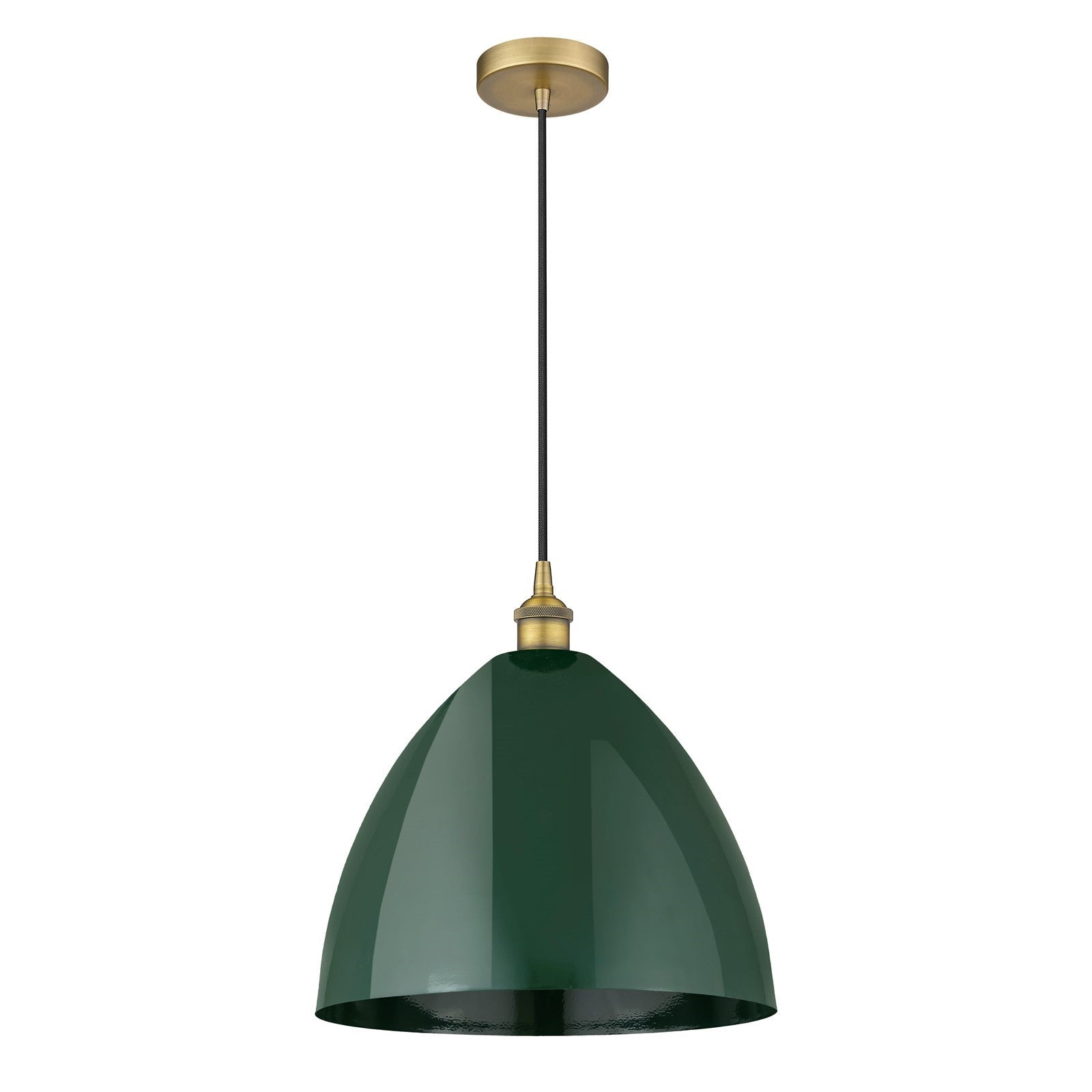 Innovations Plymouth 16in 1-Light Mini Pendant | Industrial Farmhouse Brushed Brass and Matte Green Metal | Kitchen Island | Model 616-1P-BB-MBD-16-GR-LED