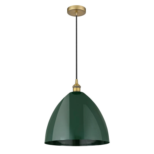Innovations Plymouth 16in 1-Light Mini Pendant | Industrial Farmhouse Brushed Brass and Matte Green Metal | Kitchen Island | Model 616-1P-BB-MBD-16-GR-LED