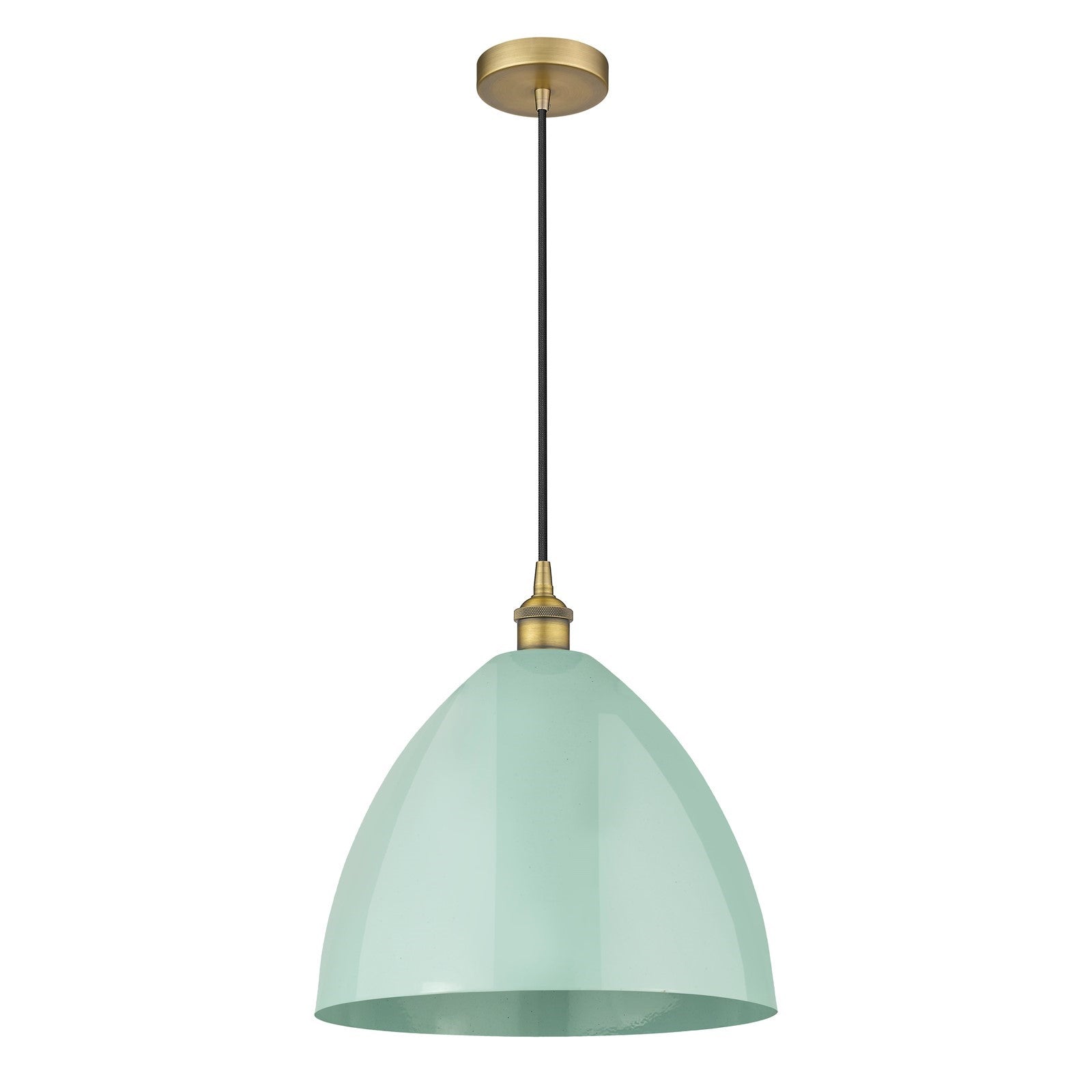 Innovations Plymouth 16in 1-Light Mini Pendant | Industrial Brushed Brass and Matte Seafoam Metal | Kitchen Island & | Model 616-1P-BB-MBD-16-SF-LED