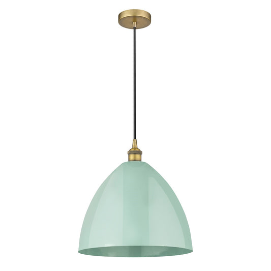 Innovations Plymouth 16in 1-Light Mini Pendant | Industrial Brushed Brass and Matte Seafoam Metal | Kitchen Island & | Model 616-1P-BB-MBD-16-SF-LED