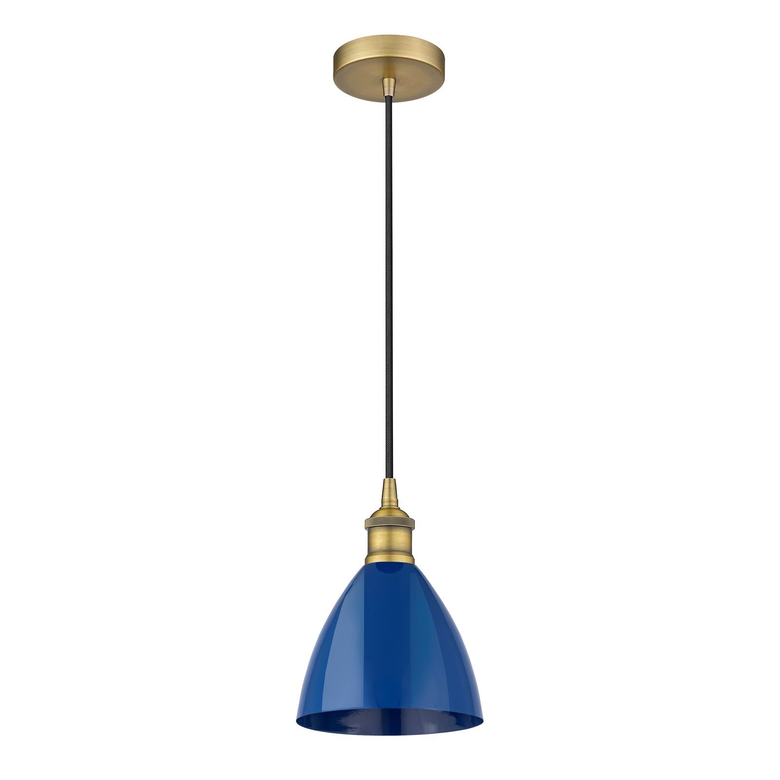 Innovations Plymouth 8in 1-Light Mini Pendant | Industrial Farmhouse Brushed Brass and Matte Blue Metal | Kitchen Island & | Model 616-1P-BB-MBD-75-BL-LED