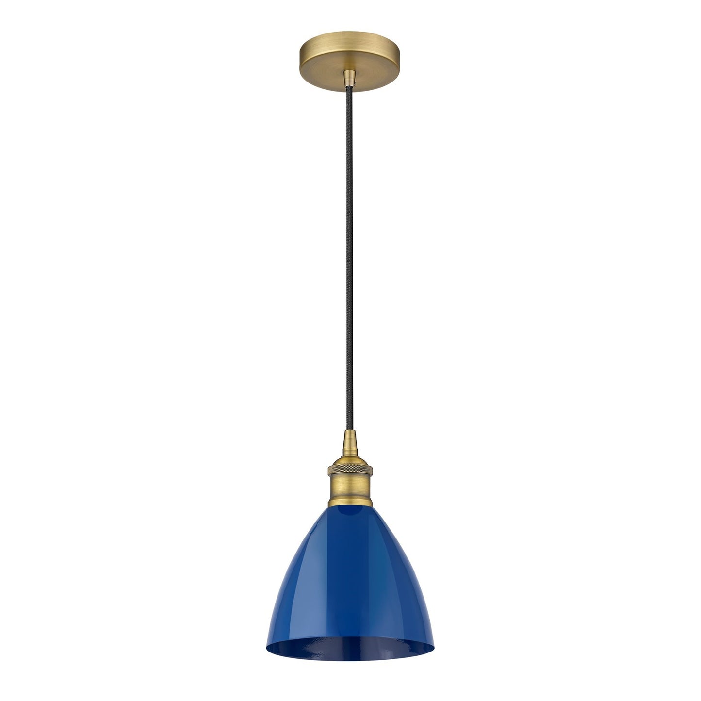 Innovations Plymouth 8in 1-Light Mini Pendant | Industrial Farmhouse Brushed Brass and Matte Blue Metal | Kitchen Island & | Model 616-1P-BB-MBD-75-BL-LED