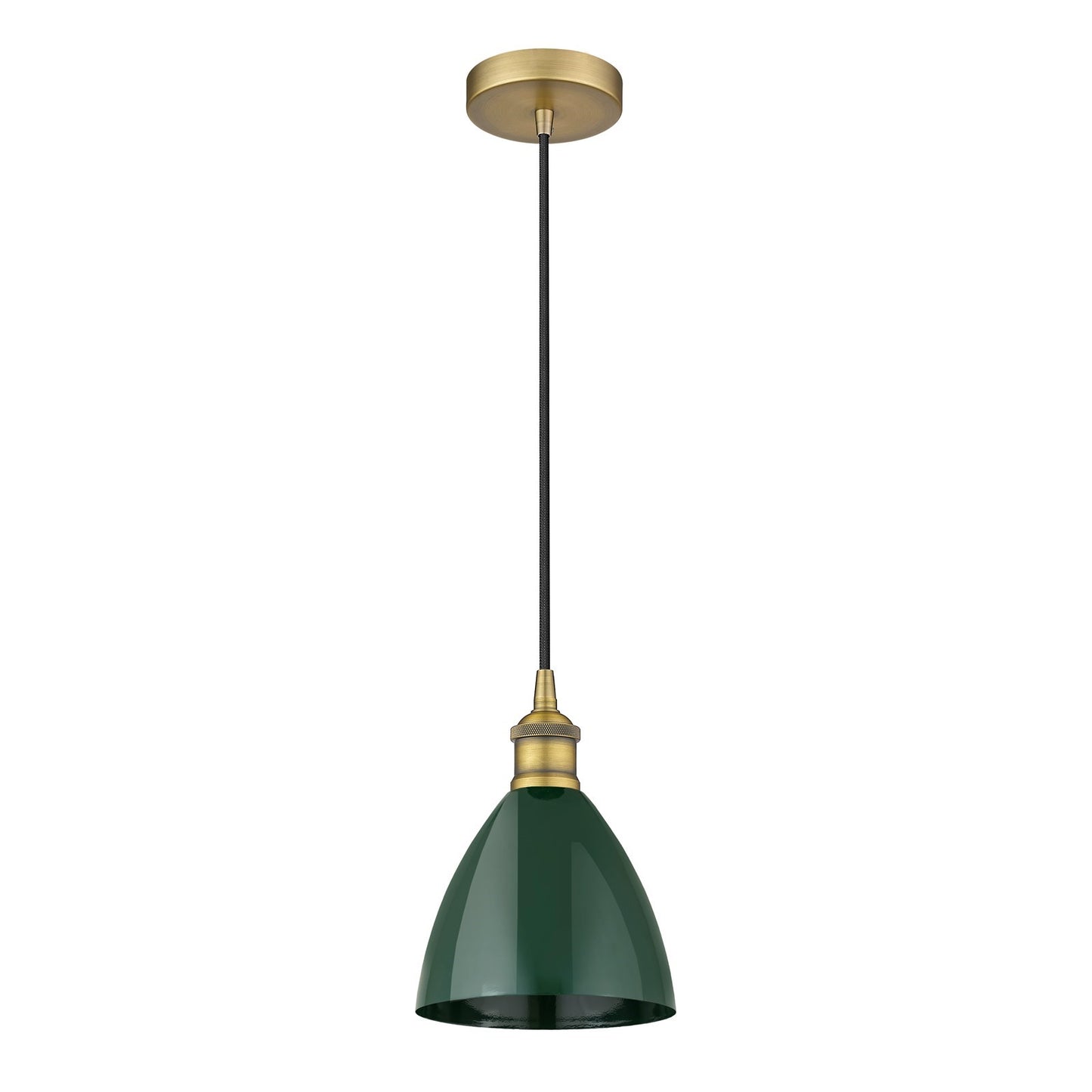 Innovations Plymouth 7.5in 1-Light Mini Pendant | Industrial Farmhouse Brushed Brass and Matte Green Metal | Kitchen | Model 616-1P-BB-MBD-75-GR-LED
