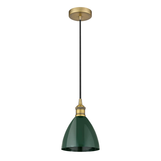 Innovations Plymouth 7.5in 1-Light Mini Pendant | Industrial Farmhouse Brushed Brass and Matte Green Metal | Kitchen | Model 616-1P-BB-MBD-75-GR-LED