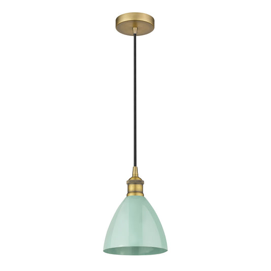 Innovations Plymouth 1-Light 7.5in Mini Pendant | Industrial Farmhouse Brushed Brass and Matte Seafoam Metal Shade | Model 616-1P-BB-MBD-75-SF-LED