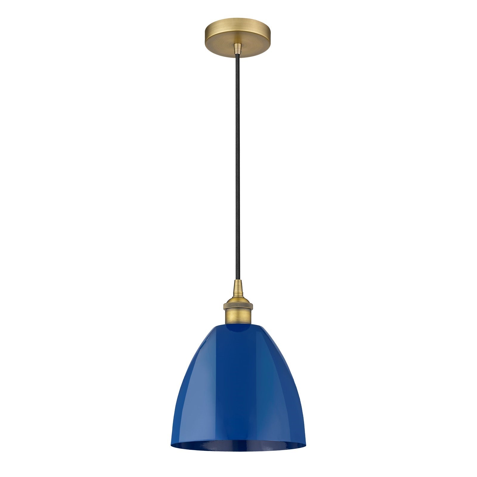 Innovations Plymouth 9in 1-Light Mini Pendant | Industrial Farmhouse Brushed Brass Steel and Matte Blue Metal | Kitchen | Model 616-1P-BB-MBD-9-BL-LED