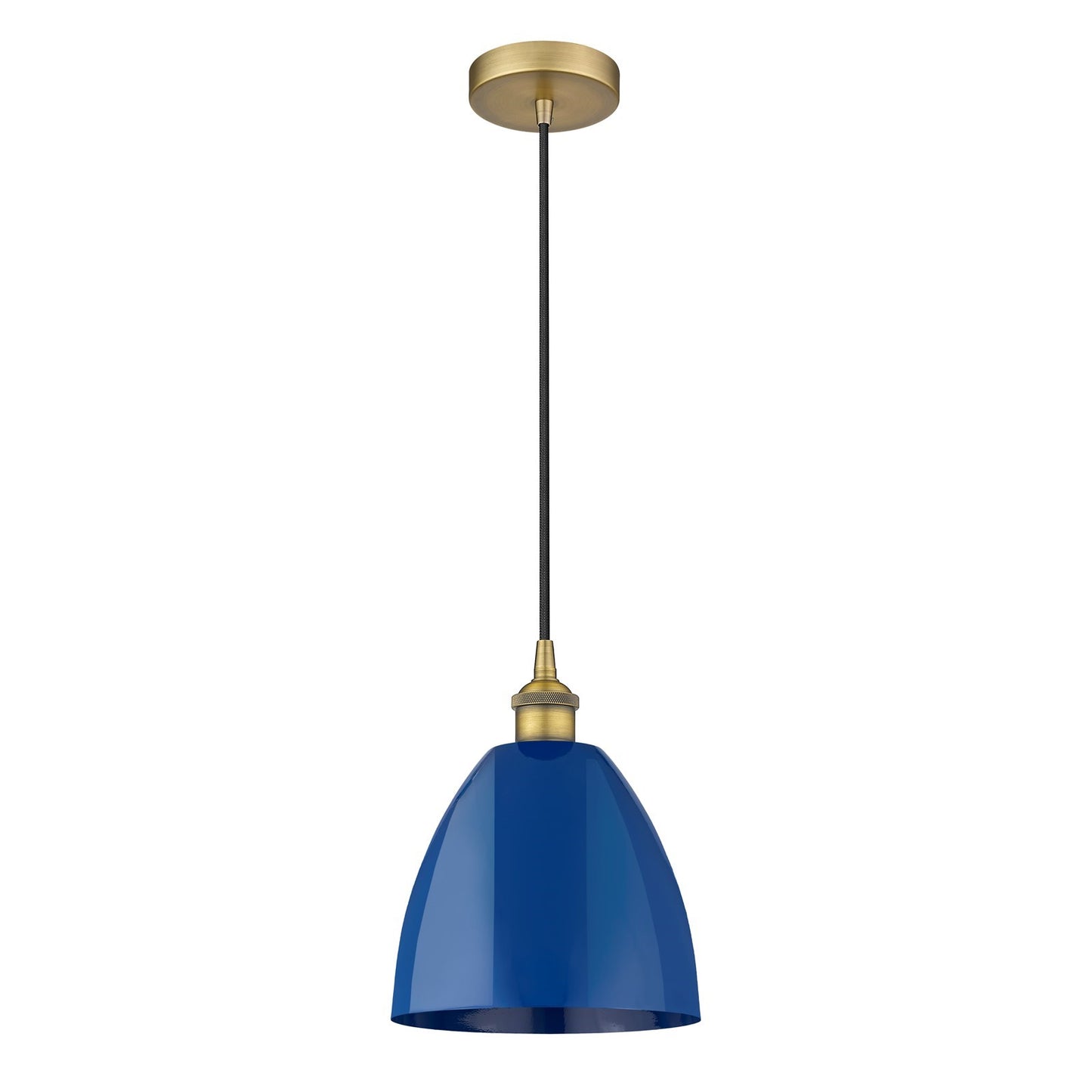 Innovations Plymouth 9in 1-Light Mini Pendant | Industrial Farmhouse Brushed Brass Steel and Matte Blue Metal | Kitchen | Model 616-1P-BB-MBD-9-BL-LED