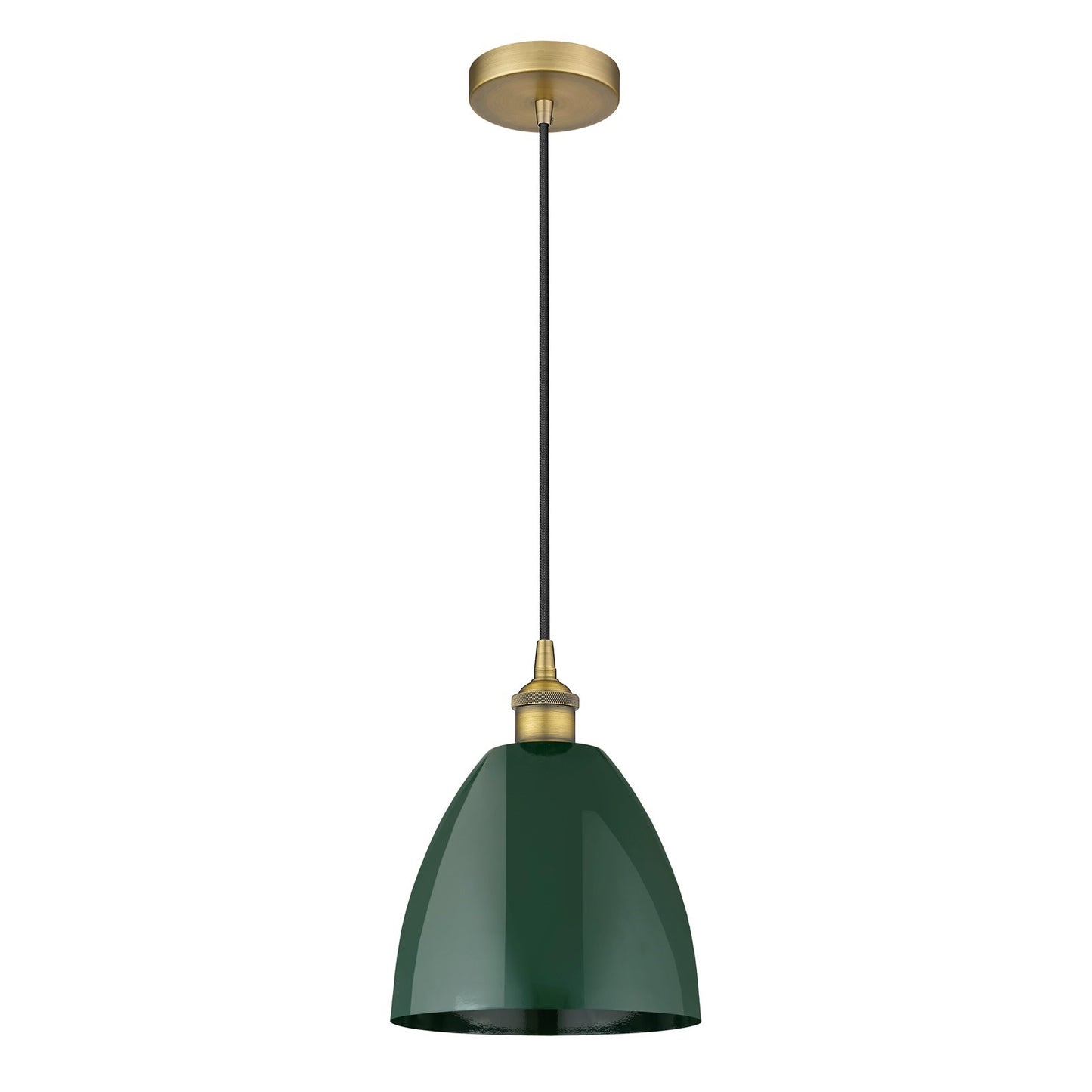 Innovations Plymouth 9in 1-Light Mini Pendant | Industrial Farmhouse Brushed Brass and Matte Green Metal | Kitchen Island & | Model 616-1P-BB-MBD-9-GR-LED