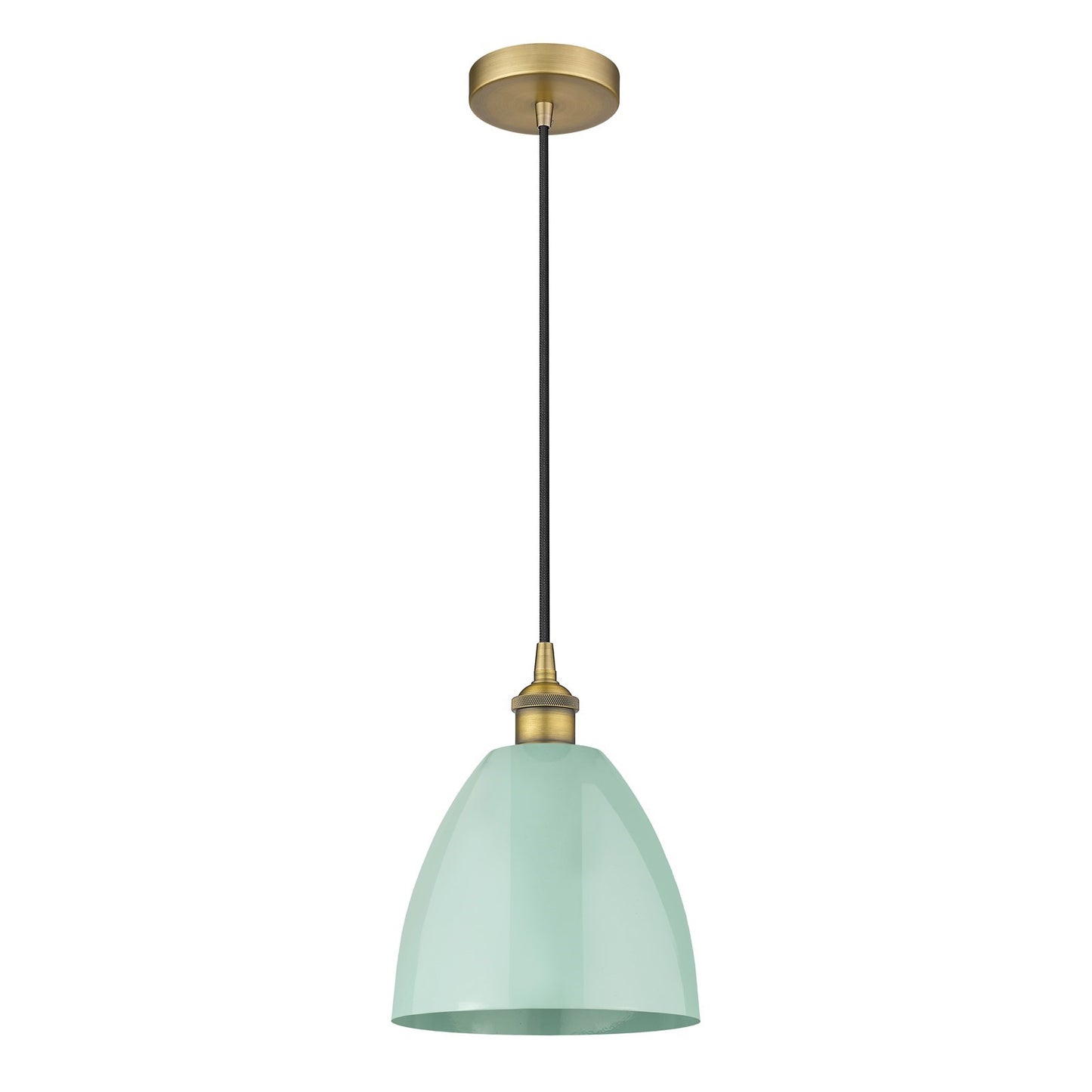 Innovations Plymouth 9in 1-Light Mini Pendant | Industrial Brushed Brass Steel and Matte Seafoam Metal | Kitchen Island & | Model 616-1P-BB-MBD-9-SF-LED