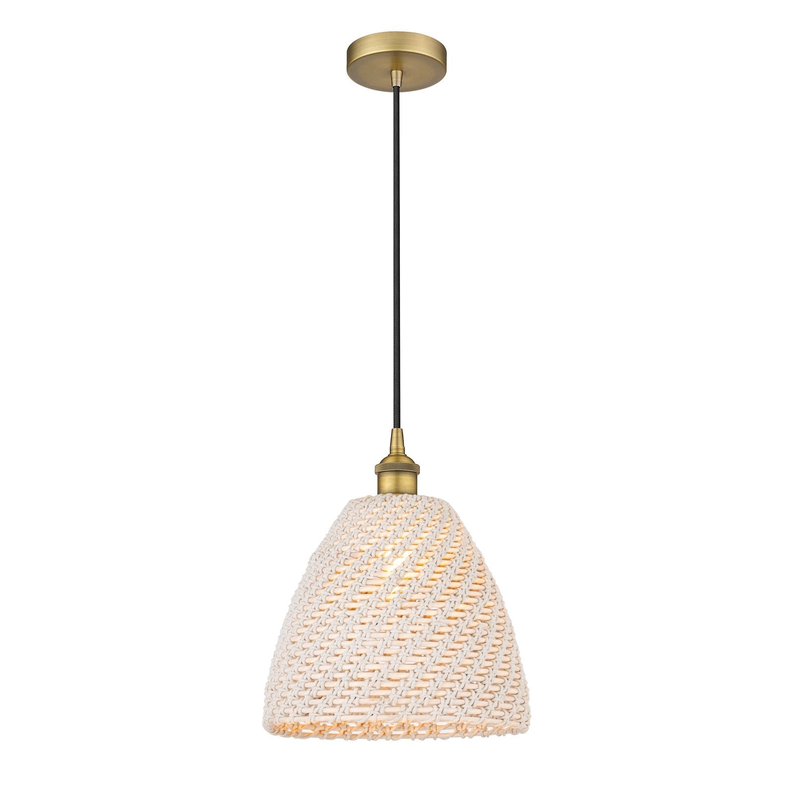Innovations Bristol Natural 12in 1-Light Mini Pendant | Farmhouse Brushed Brass and Natural Fiber Dome Shade | Kitchen Island | Model 616-1P-BB-NBD-12-NAT