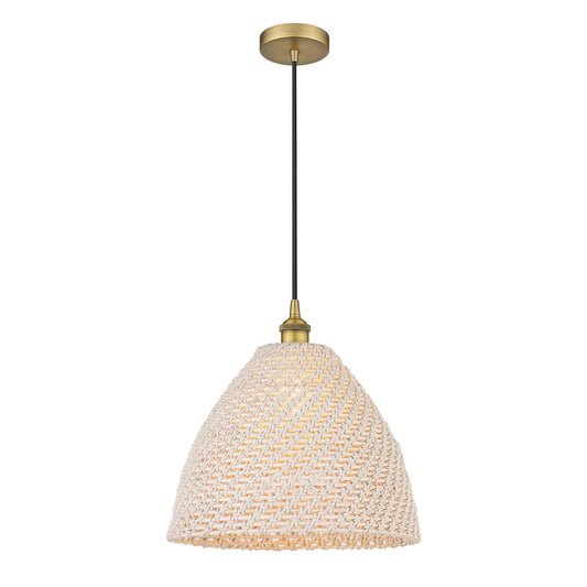 Innovations Bristol Natural 16in 1-Light Mini Pendant | Farmhouse Brushed Brass and Natural Fiber Dome Shade | Kitchen Island | Model 616-1P-BB-NBD-16-NAT