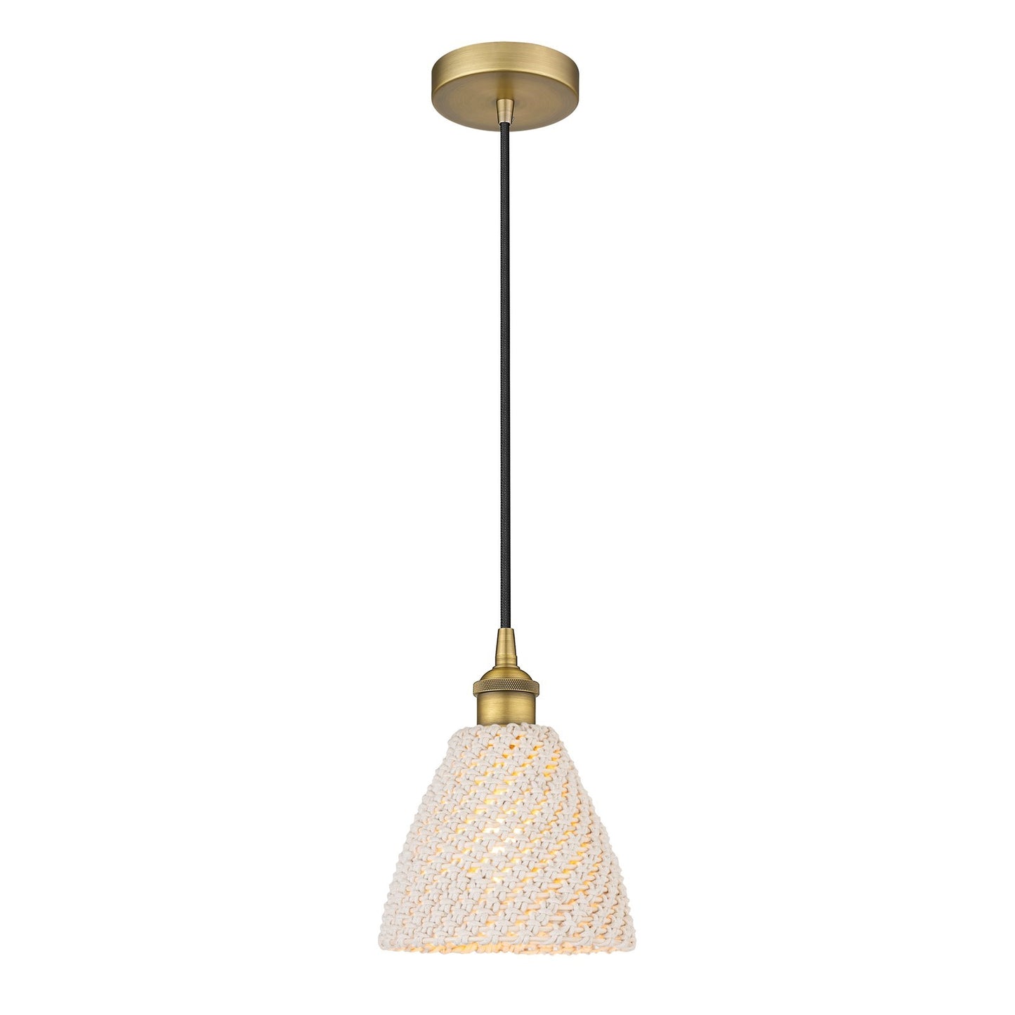 Innovations Bristol Natural 7.5in 1-Light Mini Pendant | Farmhouse Brushed Brass and Natural Fiber Dome Shade | Kitchen | Model 616-1P-BB-NBD-75-NAT