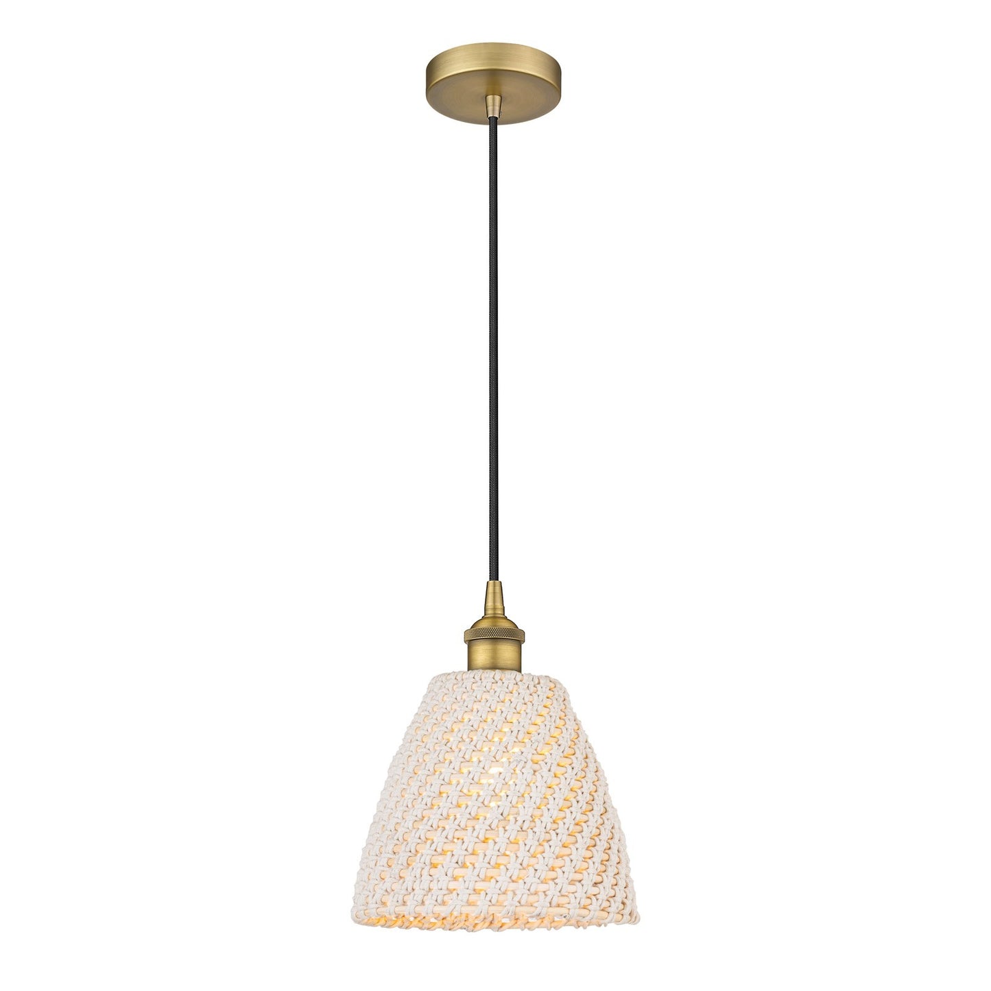 Innovations Bristol Natural 9in 1-Light Mini Pendant | Farmhouse Brushed Brass and Natural Fiber Dome Shade | Kitchen Island & | Model 616-1P-BB-NBD-9-NAT