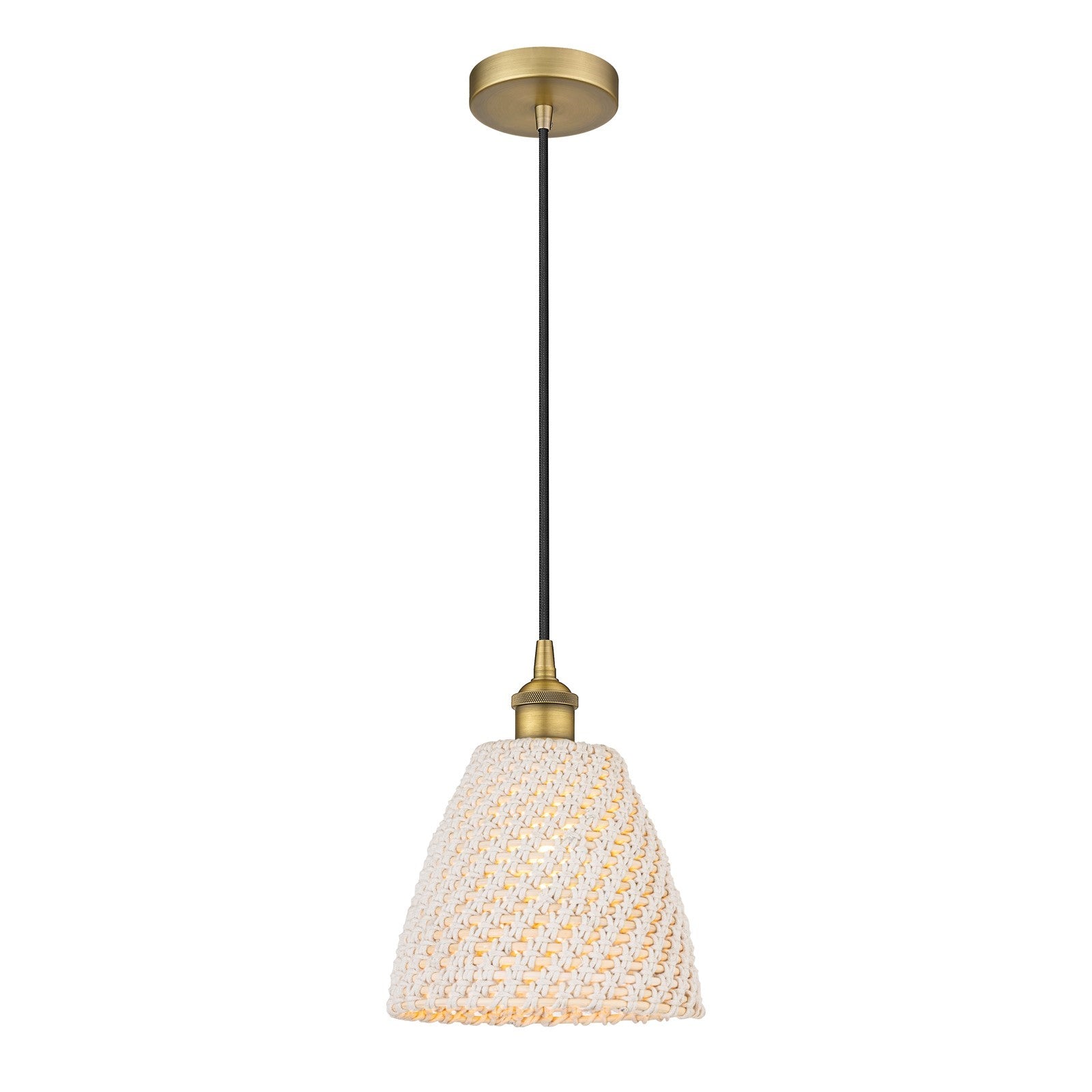 Innovations Bristol Natural 9in 1-Light Mini Pendant | Farmhouse Brushed Brass and Natural Fiber Dome Shade | Kitchen Island & | Model 616-1P-BB-NBD-9-NAT