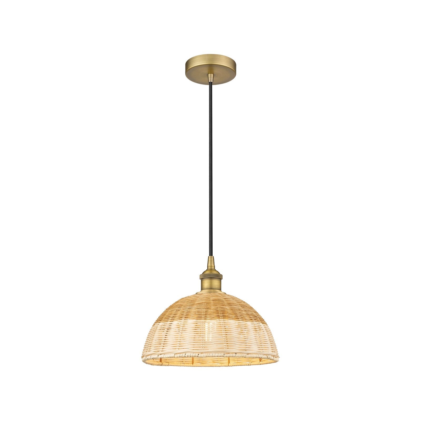 Innovations Natural Ballston Dome 12in 1-Light Mini Pendant | Farmhouse Brushed Brass and Natural Fiber Basketweave | Model 616-1P-BB-NBD2-12-NAT