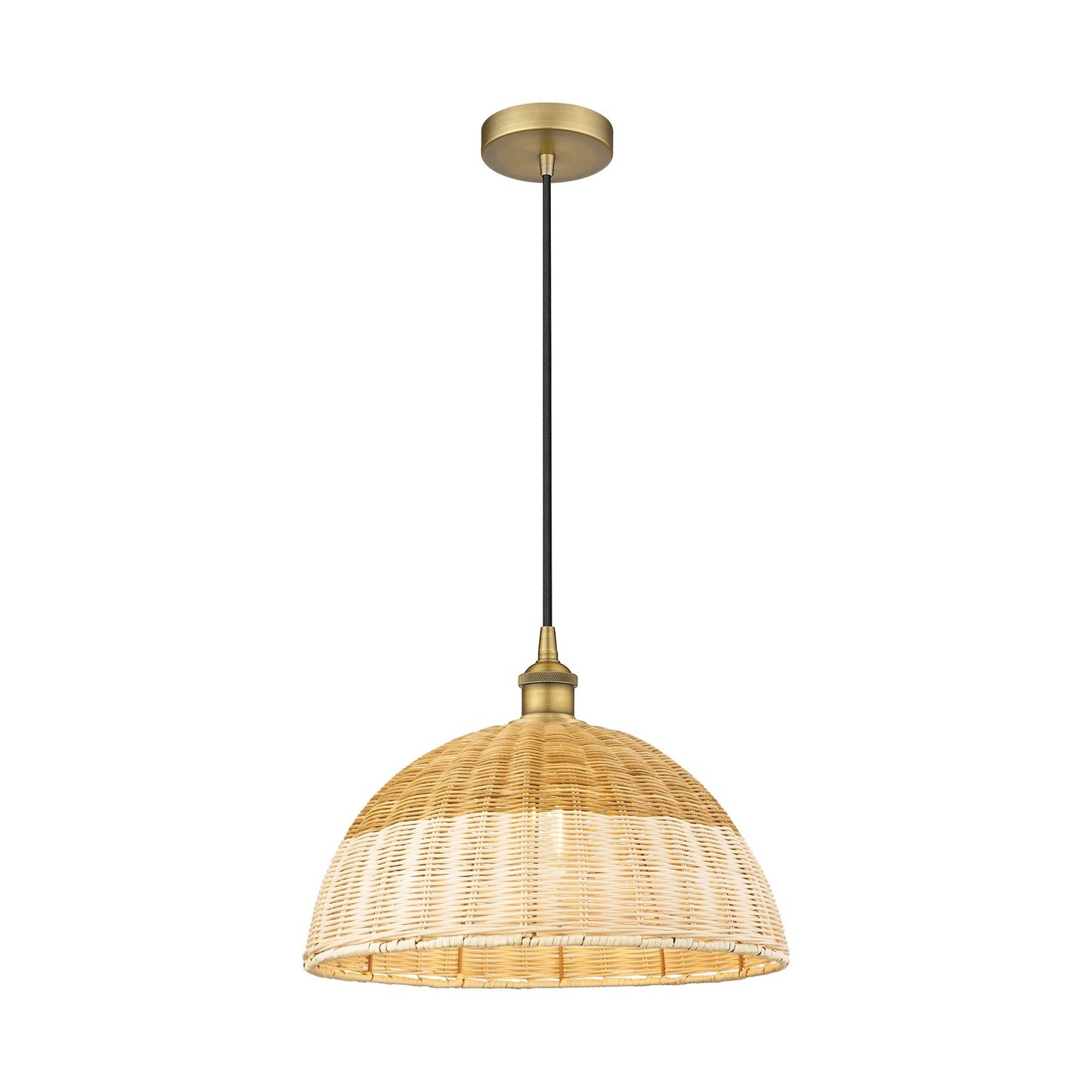 Innovations Natural Ballston Dome 16in 1-Light Mini Pendant | Farmhouse Brushed Brass and Natural Fiber Basketweave | Model 616-1P-BB-NBD2-16-NAT