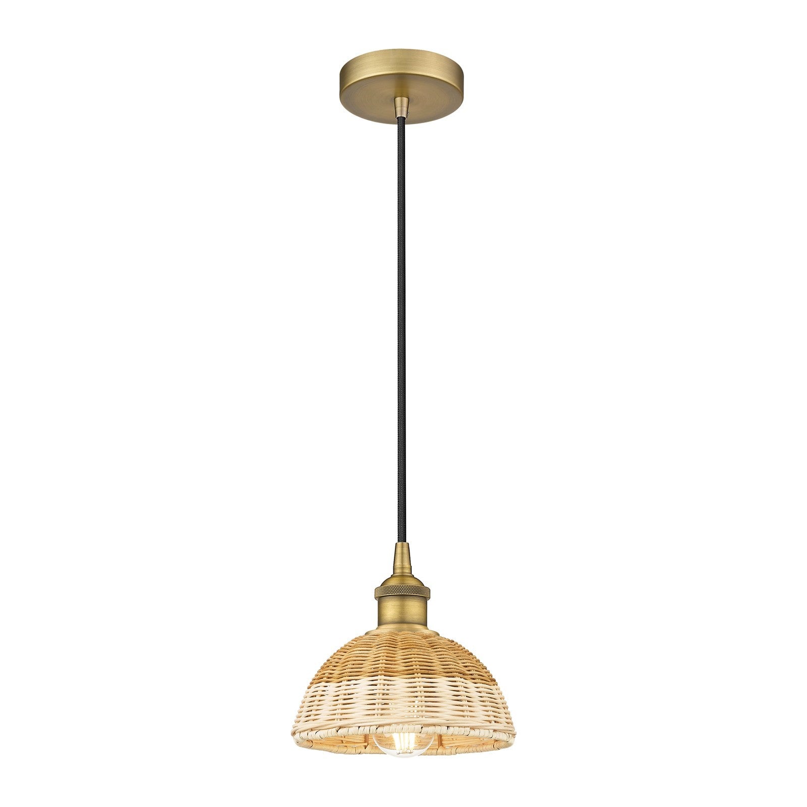 Innovations Natural Ballston Dome 7.5in 1-Light Mini Pendant | Farmhouse Brushed Brass and Natural Fiber Dome Shade | Model 616-1P-BB-NBD2-75-NAT