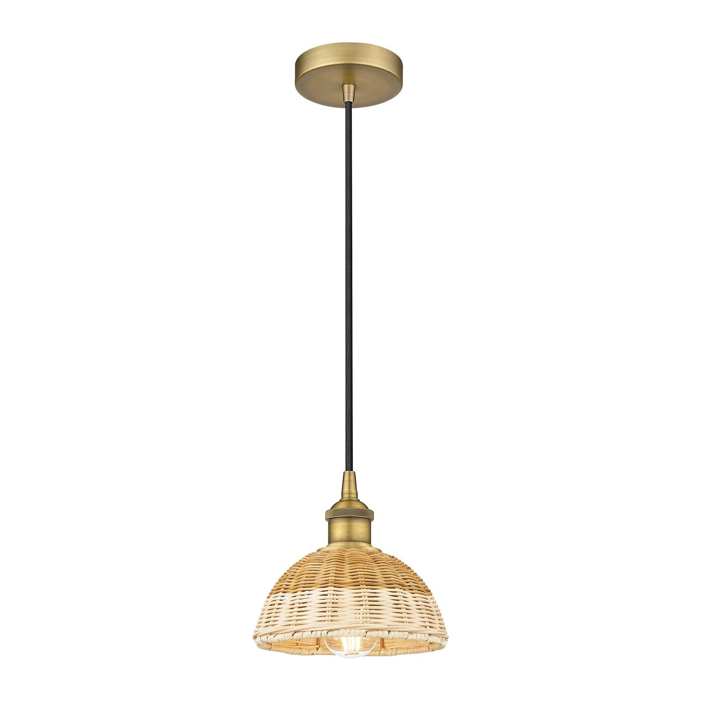 Innovations Natural Ballston Dome 7.5in 1-Light Mini Pendant | Farmhouse Brushed Brass and Natural Fiber Dome Shade | Model 616-1P-BB-NBD2-75-NAT