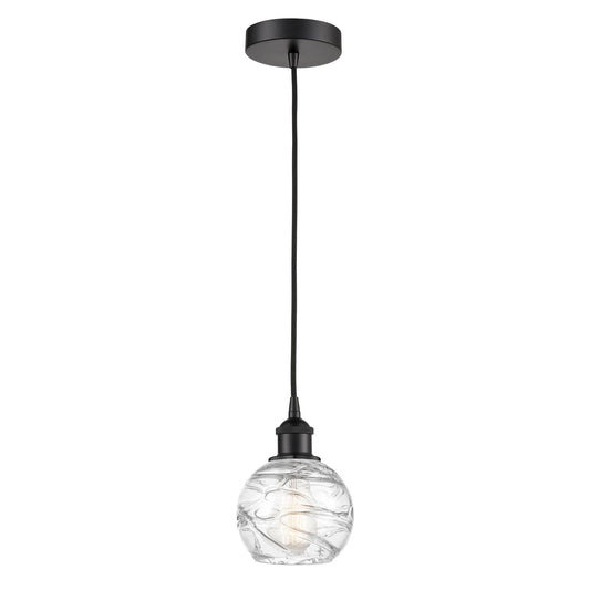Innovations Athens Deco Swirl 6in 1-Light Mini Pendant | Industrial Matte Black Steel and Clear Deco Swirl Glass | Kitchen | Model 616-1P-BK-G1213-6CL