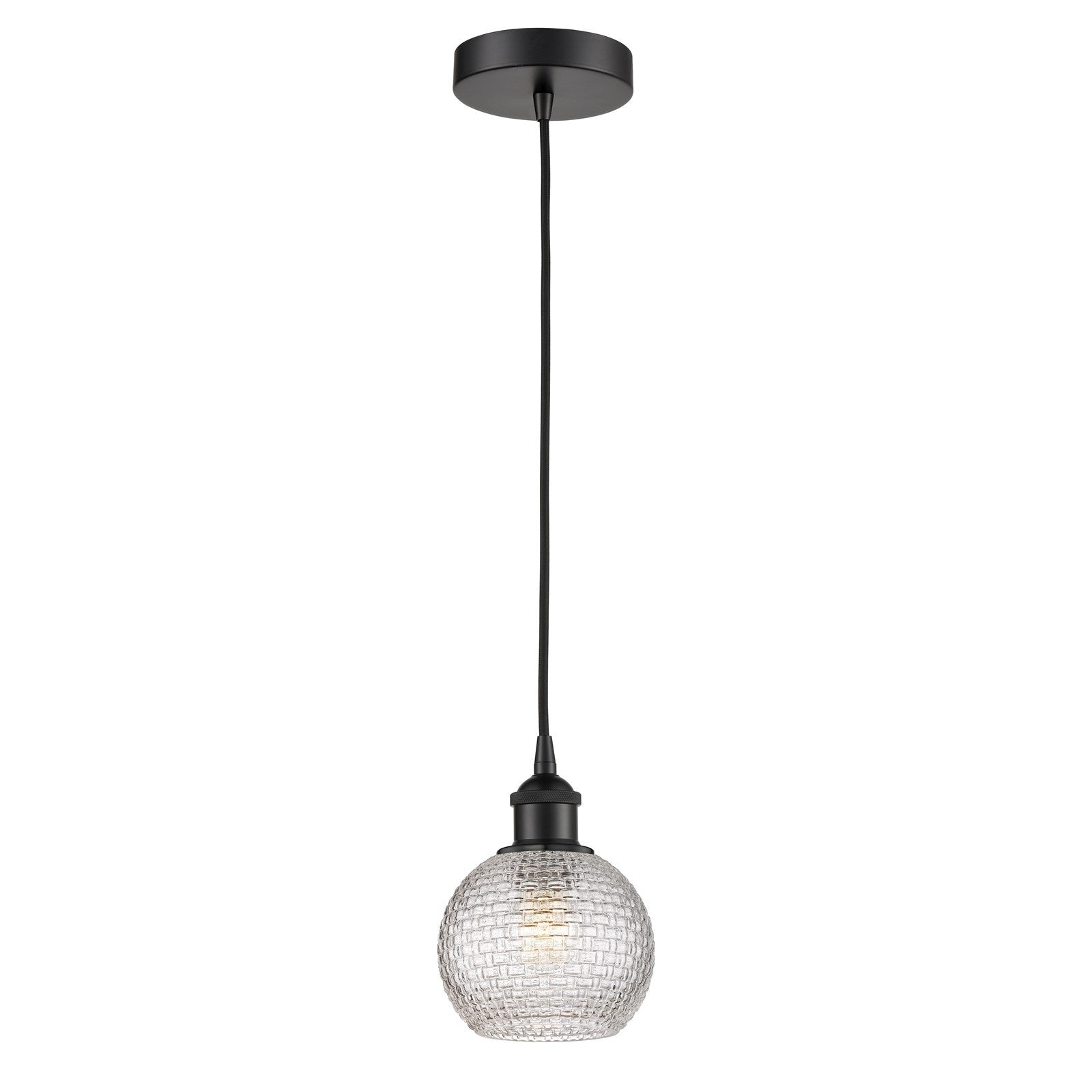 Innovations Athens 6in 1-Light Mini Pendant | Modern Farmhouse Matte Black Steel and Clear Basket Weave Glass | Kitchen Island | Model 616-1P-BK-G122C-6CL