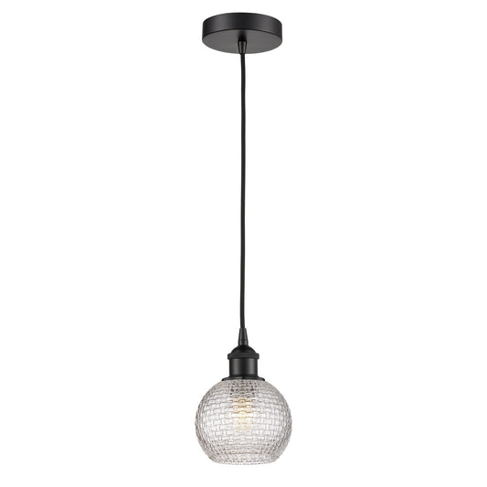 Innovations Athens 6in 1-Light Mini Pendant | Modern Farmhouse Matte Black Steel and Clear Basket Weave Glass | Kitchen Island | Model 616-1P-BK-G122C-6CL