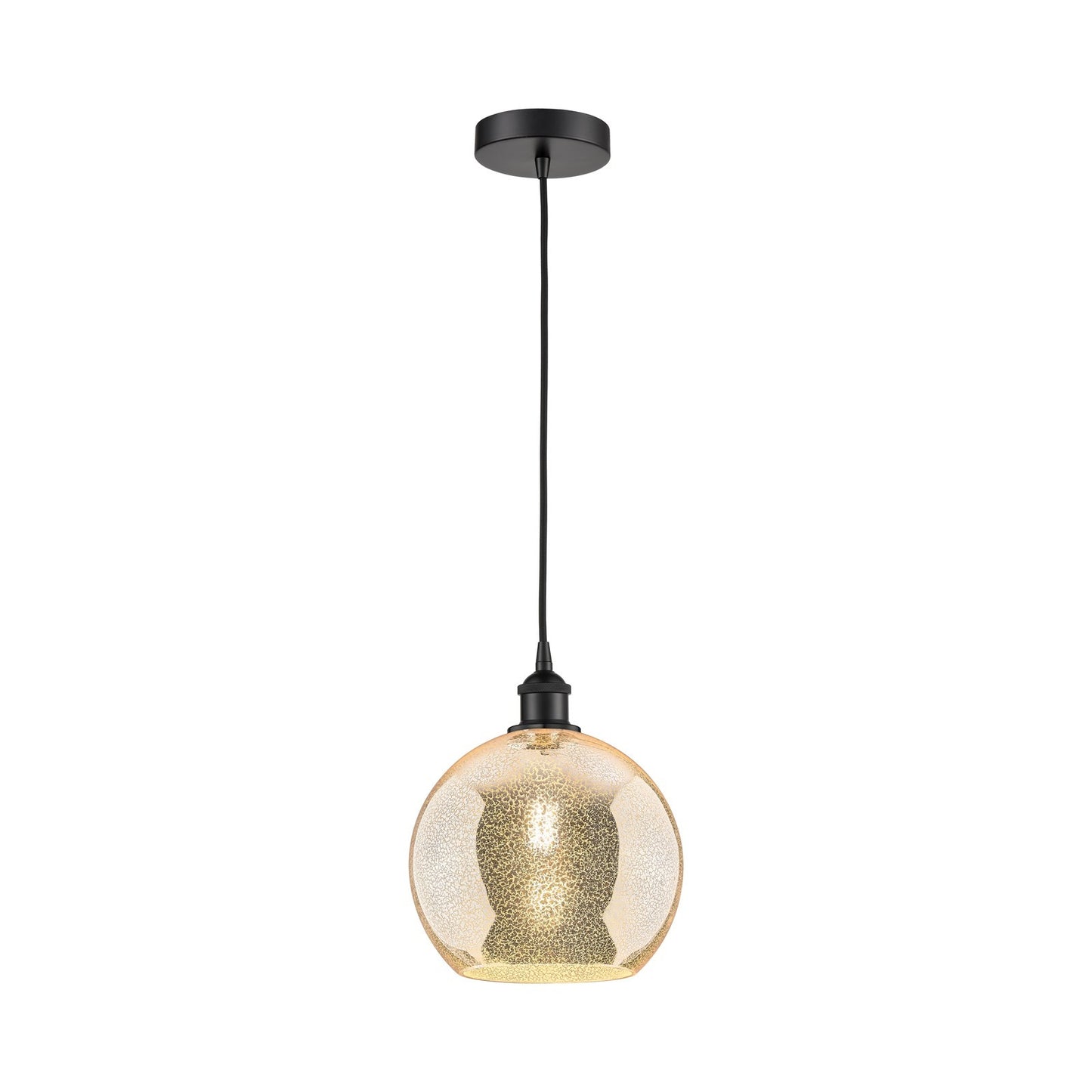 Innovations Athens 10in 1-Light Mini Pendant | Industrial Matte Black Steel and Mercury Glass | Kitchen Island & Dining Room | Model 616-1P-BK-G128-10