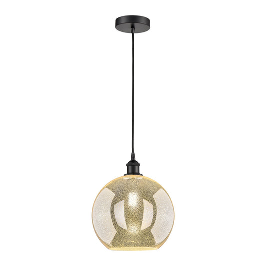 Innovations Athens 12in 1-Light Mini Pendant | Industrial Matte Black Steel and Mercury Glass | Kitchen Island & Dining Room | Model 616-1P-BK-G128-12