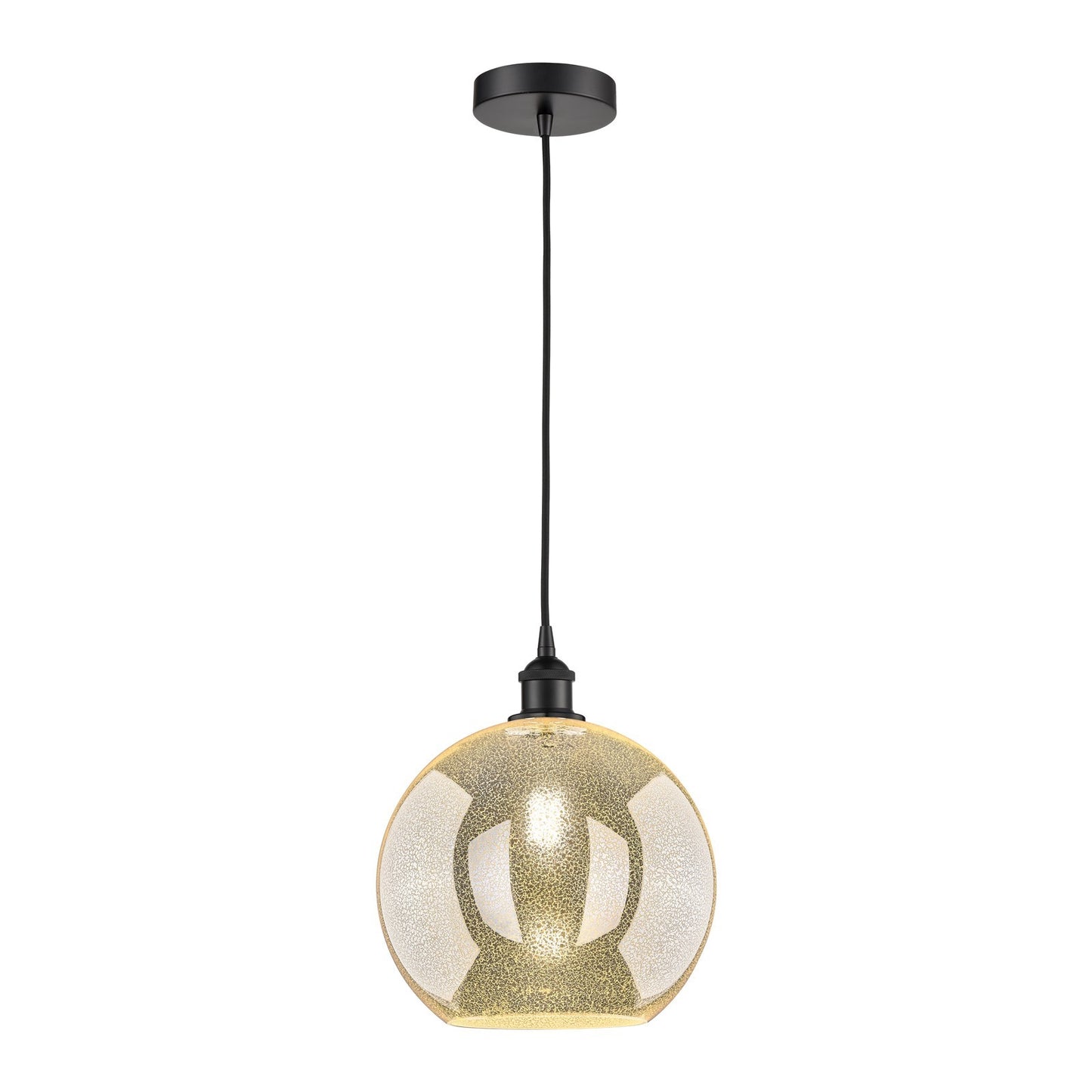 Innovations Athens 12in 1-Light Mini Pendant | Industrial Matte Black Steel and Mercury Glass | Kitchen Island & Dining Room | Model 616-1P-BK-G128-12