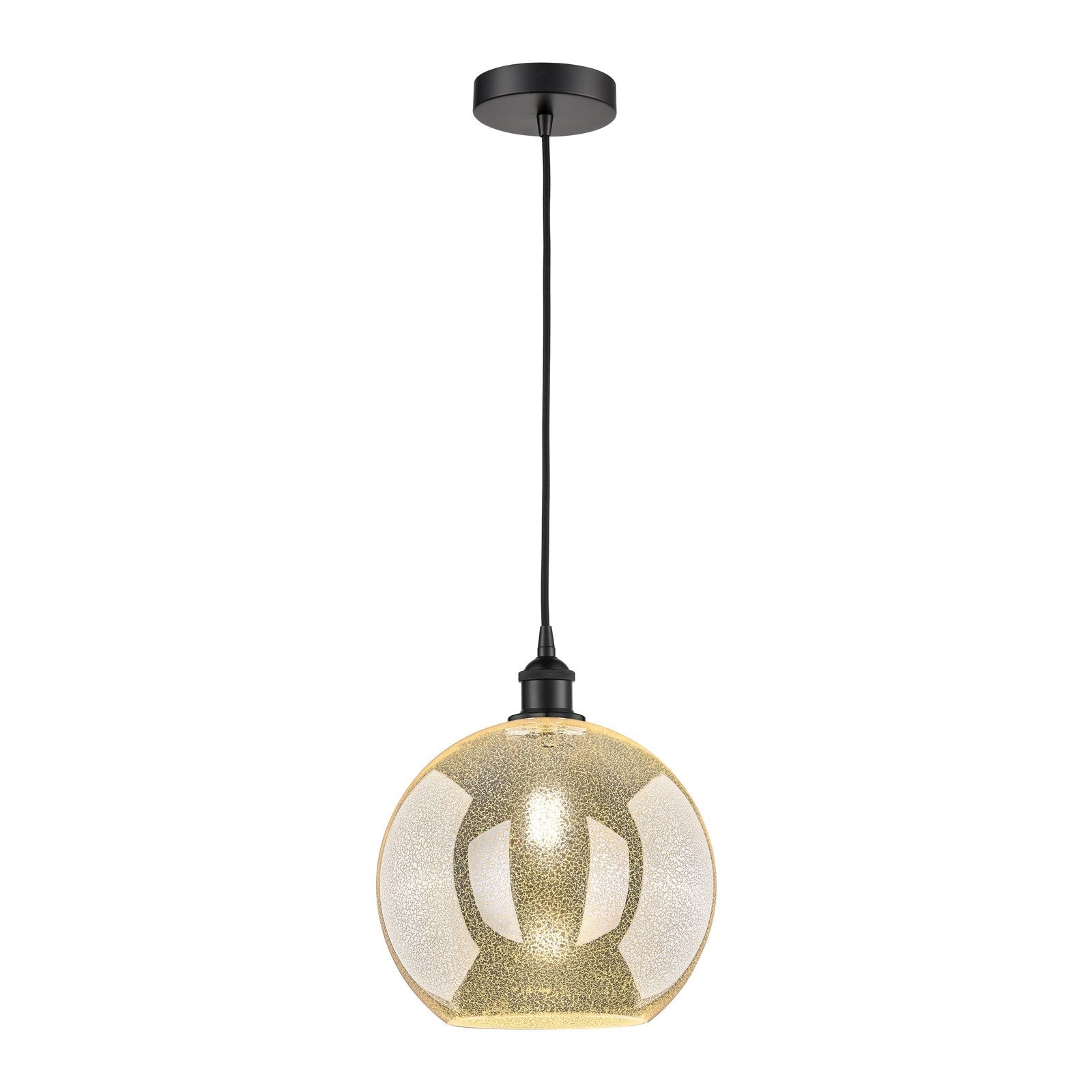 Innovations Athens 12in 1-Light Mini Pendant | Industrial Matte Black Steel and Mercury Glass | Kitchen Island & Dining Room | Model 616-1P-BK-G128-12