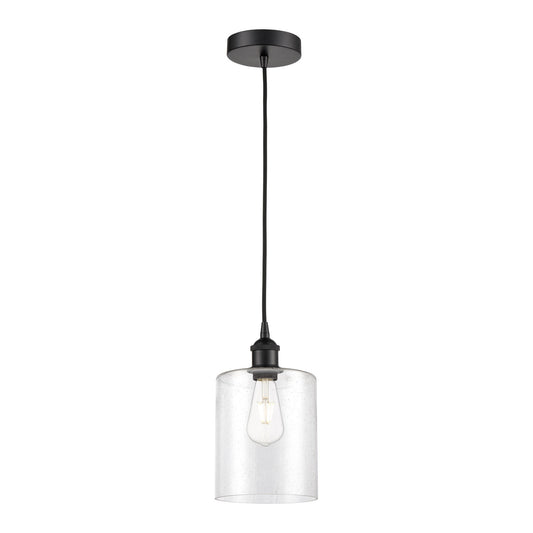 Innovations Paladin 7in 1-Light Mini Pendant | Farmhouse Matte Black Steel and Seedy Glass | Kitchen Island & Dining Room | 7.12 | Model 616-1P-BK-G4424-7