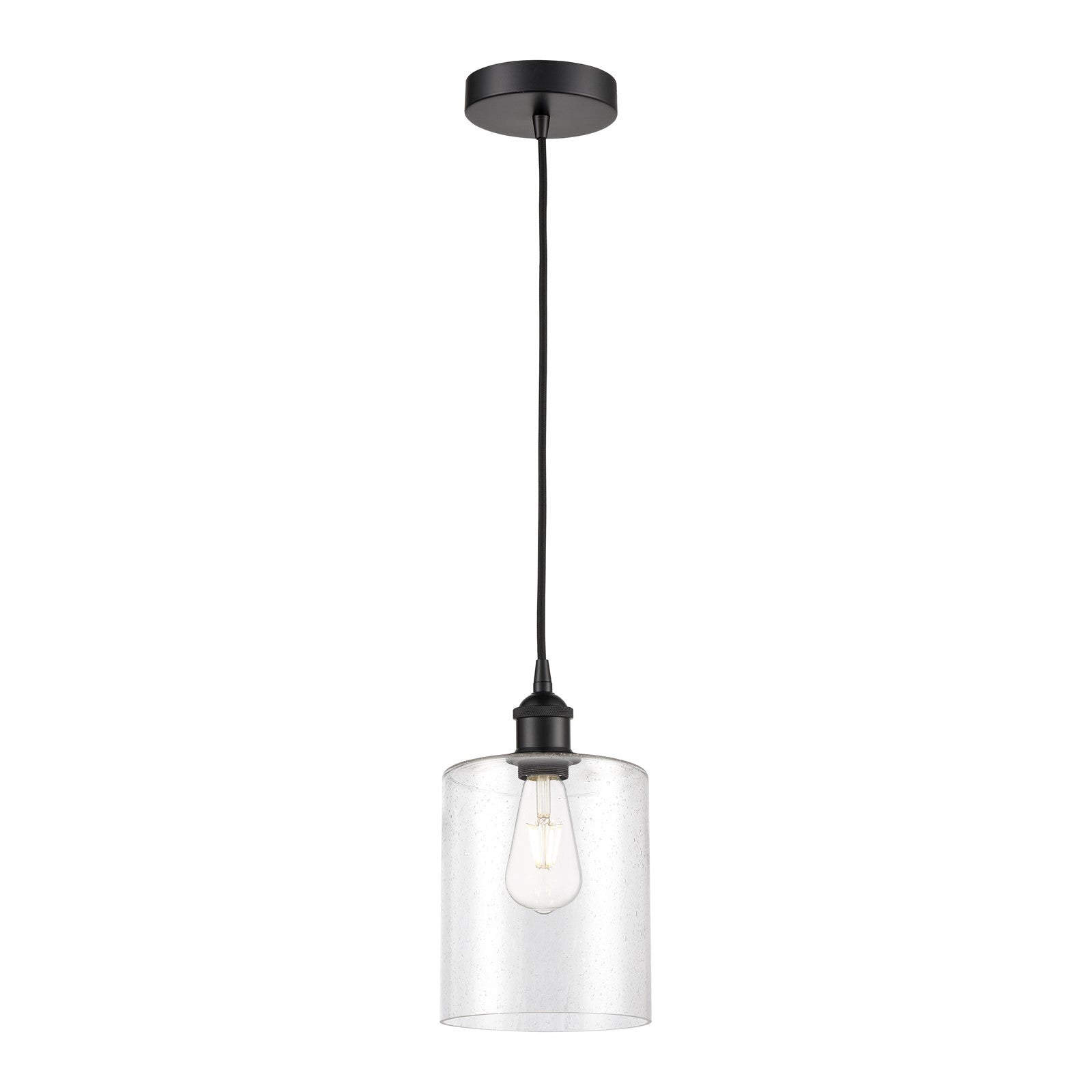 Innovations Paladin 7in 1-Light Mini Pendant | Farmhouse Matte Black Steel and Seedy Glass | Kitchen Island & Dining Room | 7.12 | Model 616-1P-BK-G4424-7