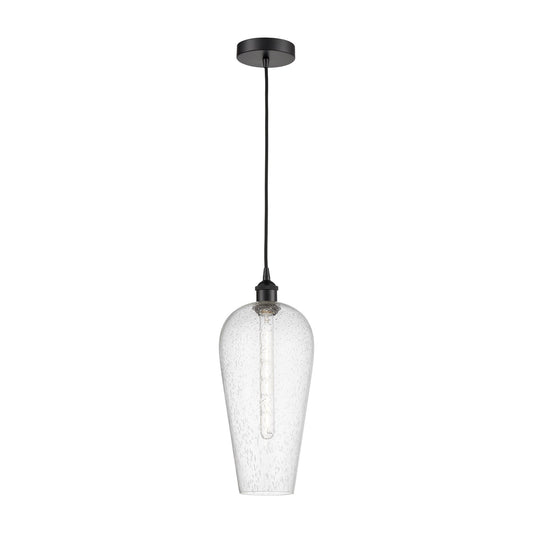 Innovations Chelsea 8in 1-Light Mini Pendant | Industrial Matte Black Steel and Seedy Glass | Kitchen Island & Dining Room | 8 | Model 616-1P-BK-G456-8SDY