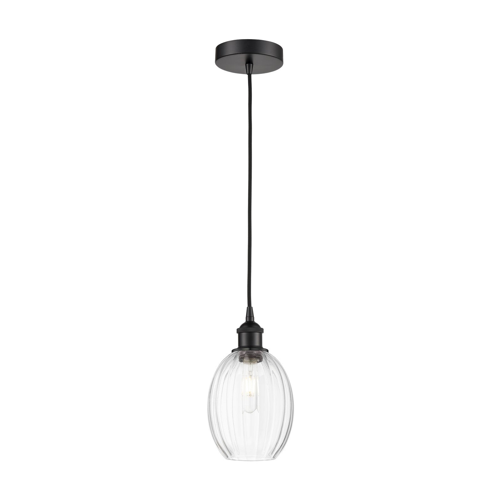 Innovations Preston Bulb 6.25in 1-Light Mini Pendant | Industrial Matte Black Steel and Clear Glass | Kitchen Island & Dining | Model 616-1P-BK-G459-6CL