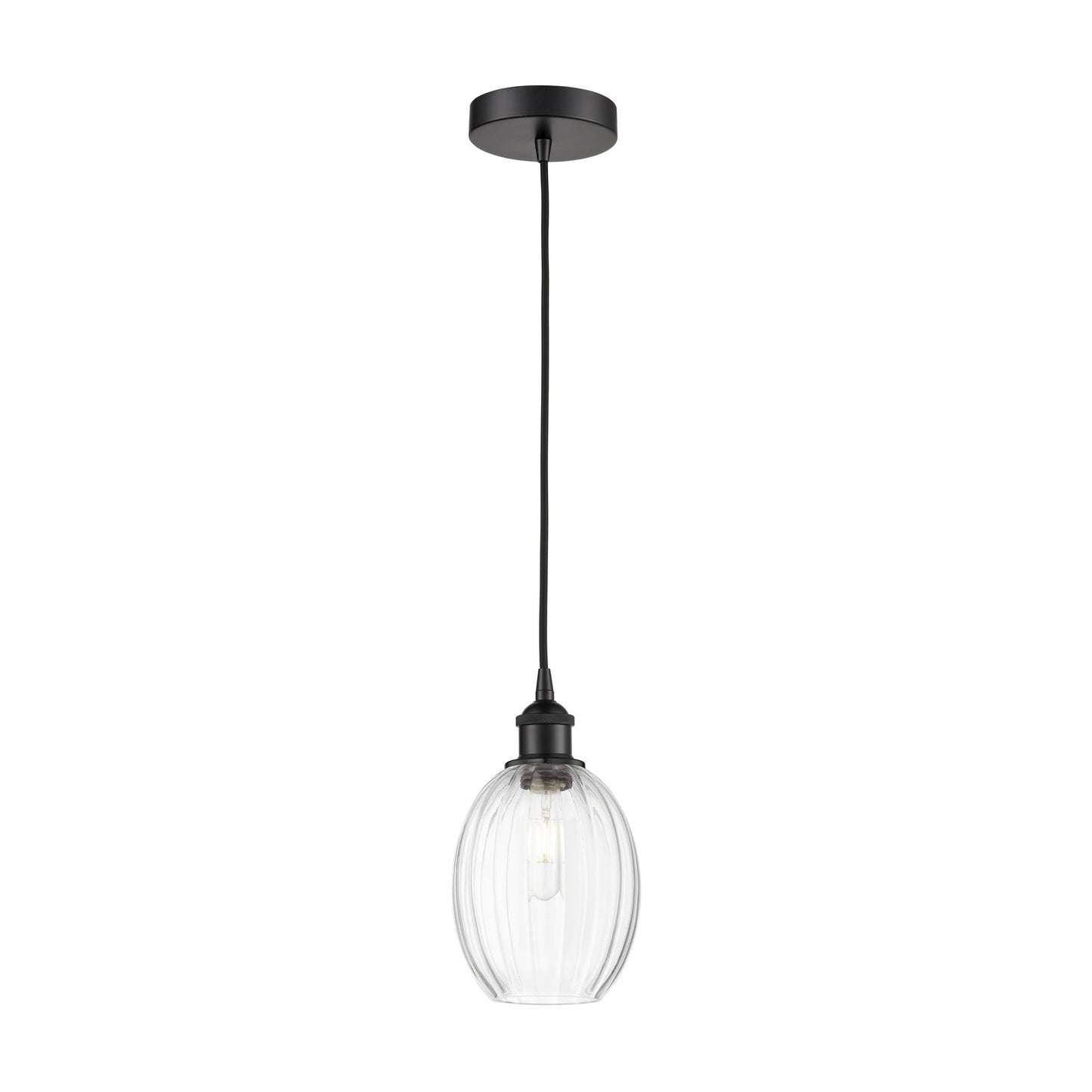 Innovations Preston Bulb 6.25in 1-Light Mini Pendant | Industrial Matte Black Steel and Clear Glass | Kitchen Island & Dining | Model 616-1P-BK-G459-6CL