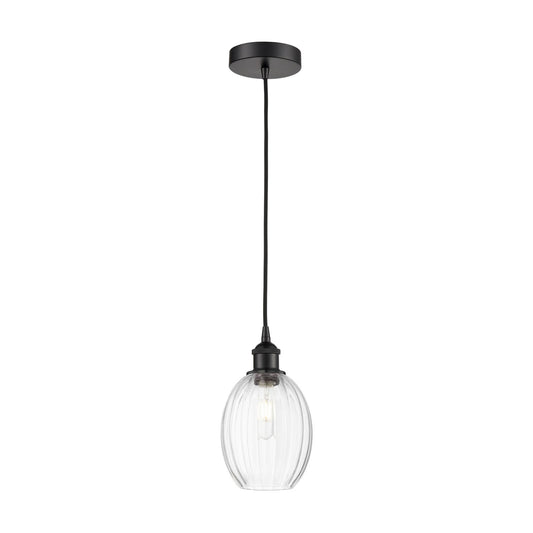 Innovations Preston Bulb 6.25in 1-Light Mini Pendant | Industrial Matte Black Steel and Clear Glass | Kitchen Island & Dining | Model 616-1P-BK-G459-6CL